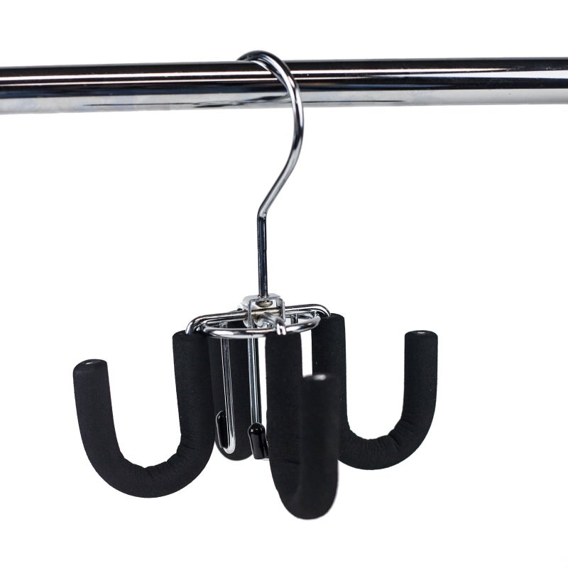 Huji 4 Hooks Swivel Belt Hanger Tie Scarves Necklace Purse Rack Clothes Organizer Closet Storage (1, Black Swivel Belt Hanger) - Image 2